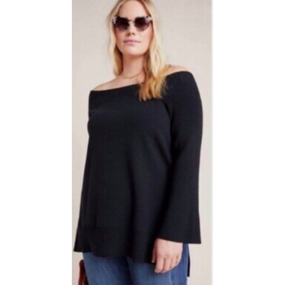 Anthropologie | Off-the-Shoulder Black Knit Top - Picture 8 of 8